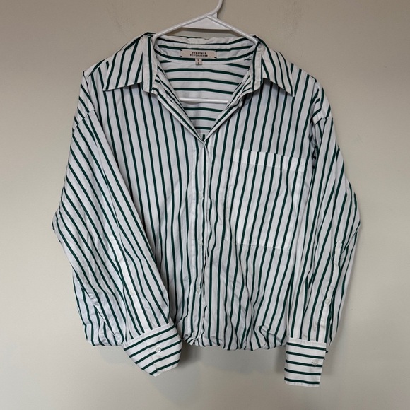 DOROTHEE SCHUMACHER Tops - Dorothee Schumacher Bubble Hem Green/White Stripe Button Up Blouse - XS/S